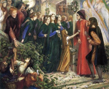  Beatrice Tableaux - Béatrice rencontrant Dante lors d’un festin de mariage Lui refuse sa Salutation préraphaélite Confrérie Dante Gabriel Rossetti